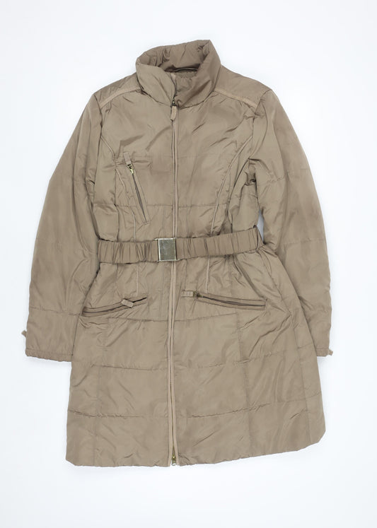 Marks & Spencer Per Una Women's Brown Long Puffer Coat M Belted Shower Resistant