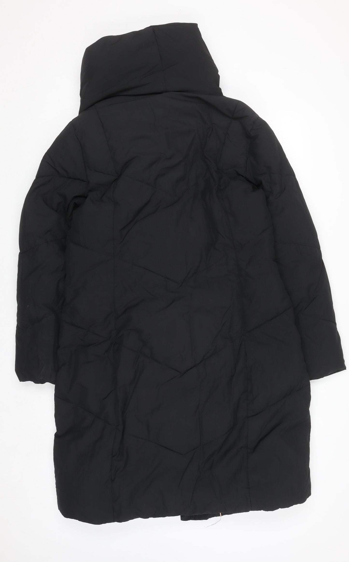 Monsoon Women's Black Long Puffer Coat M Winter Zip Jacket