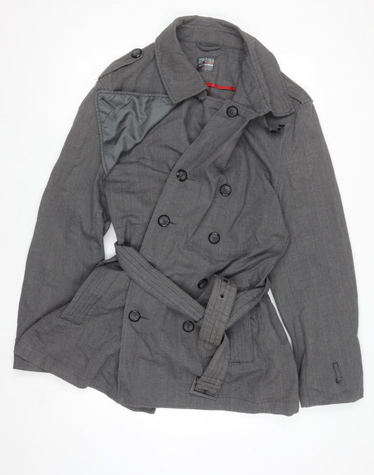 Jeff Banks Women Grey Trench Coat 2XL Belted Cotton Mid-Length