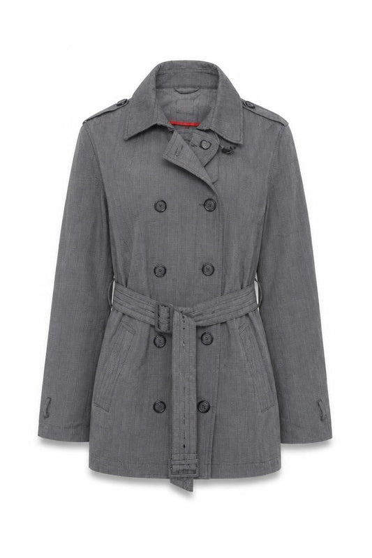 Jeff Banks Women Grey Trench Coat 2XL Belted Cotton Mid-Length