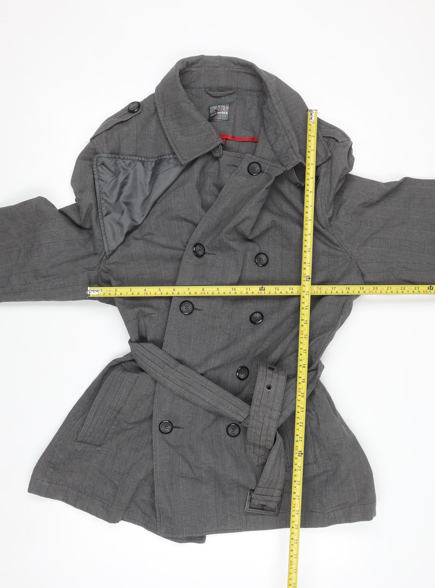 Jeff Banks Women Grey Trench Coat 2XL Belted Cotton Mid-Length