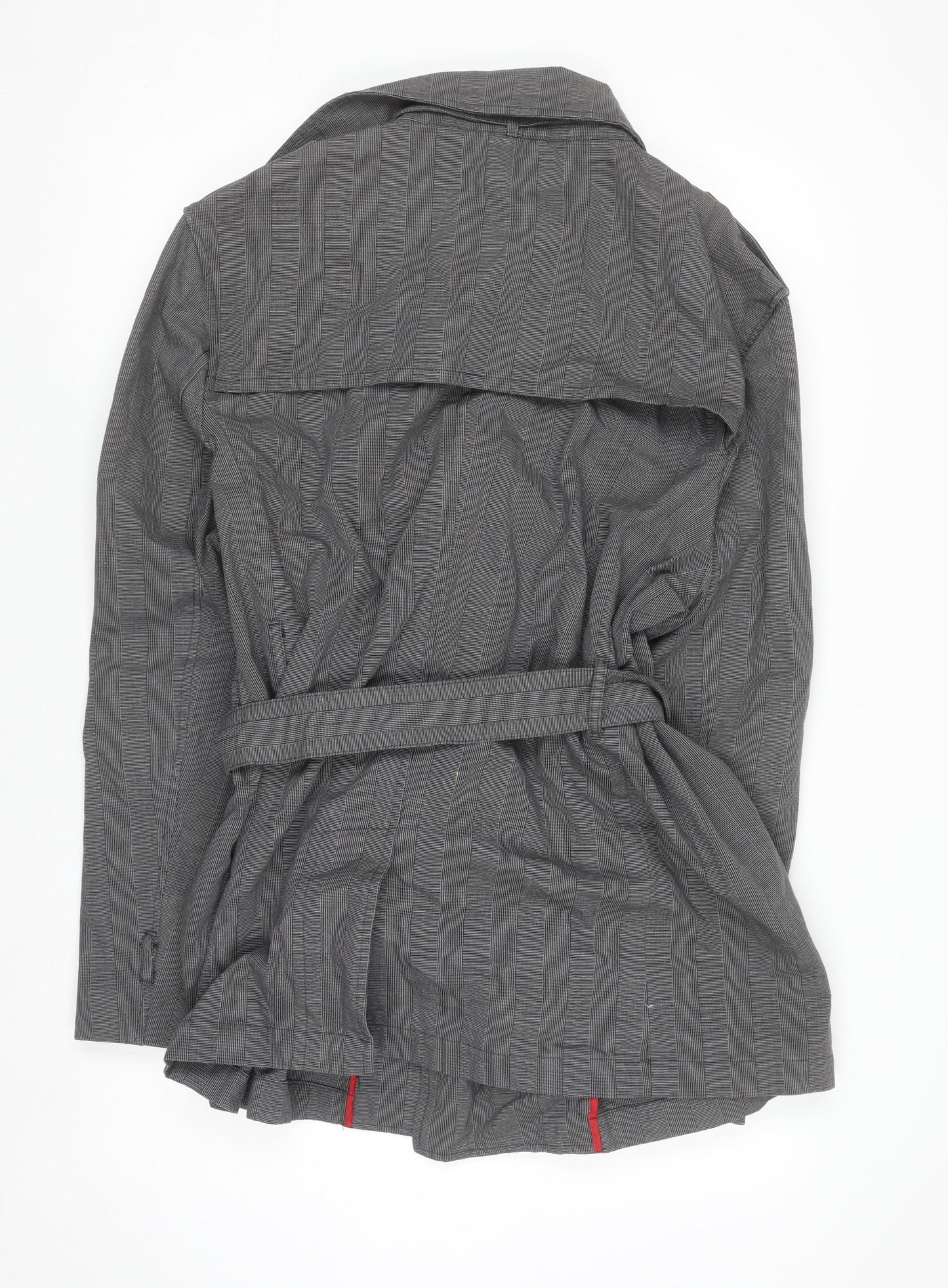 Jeff Banks Women Grey Trench Coat 2XL Belted Cotton Mid-Length
