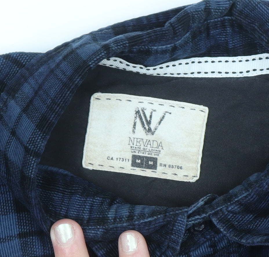 Nevada Men's Blue Check Long Sleeve Cotton Button-Up Shirt Size M