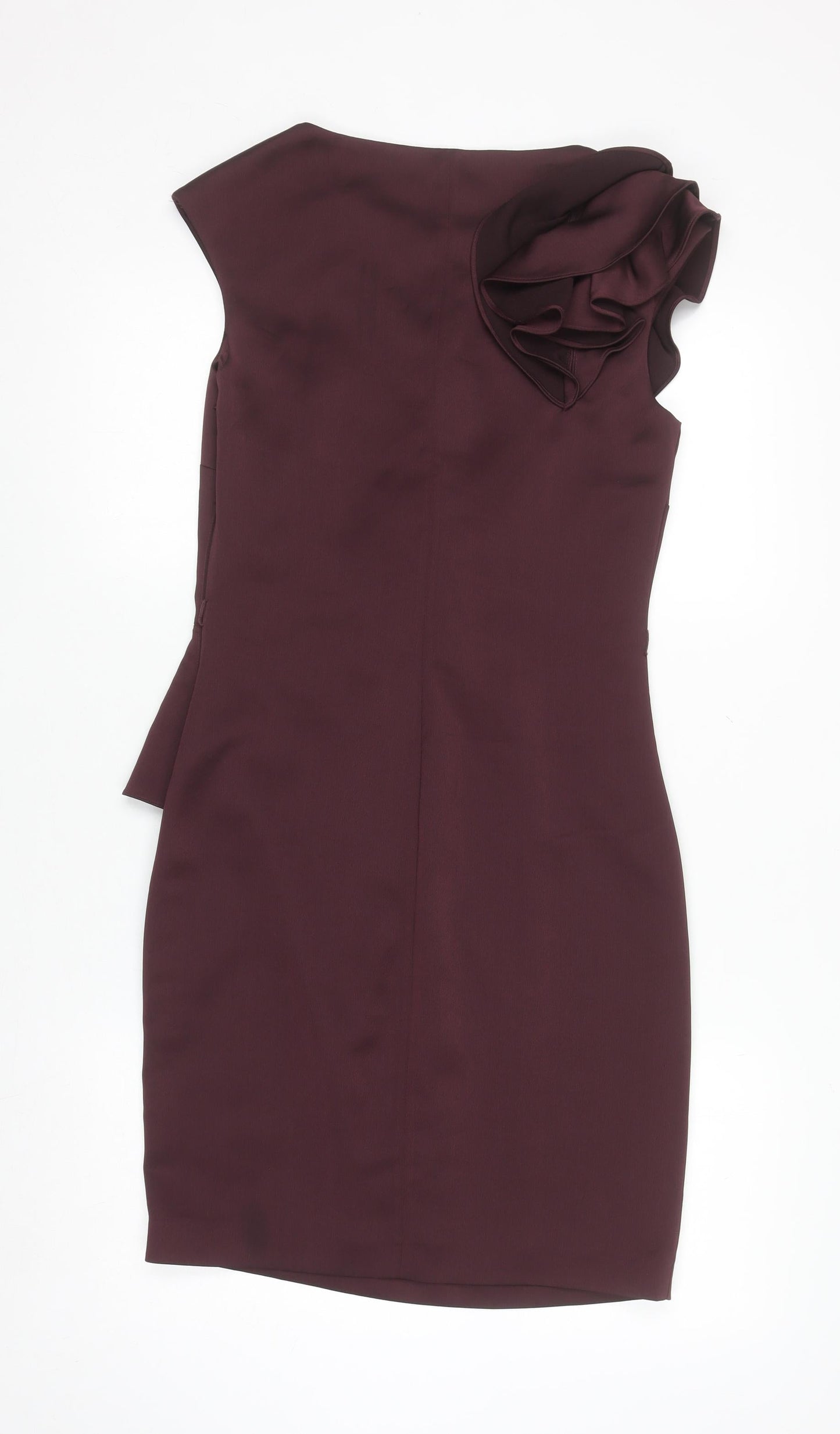 Ted Baker Women's Brown Ruffle Sheath Sleeveless Dress UK 8