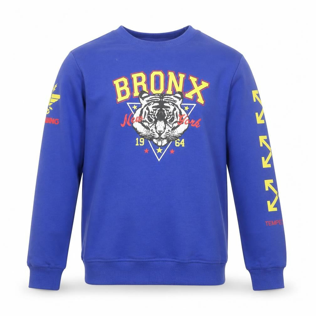 COMFISH Teens Blue Bronx Graphic Print Pullover Sweatshirt 164