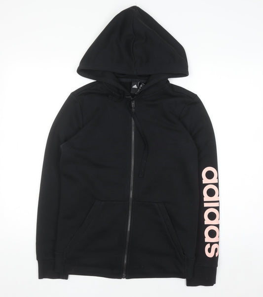 Adidas Womens Black Full Zip Hoodie Size M 12-14 Cotton Blend