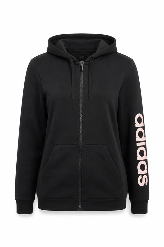 Adidas Womens Black Full Zip Hoodie Size M 12-14 Cotton Blend