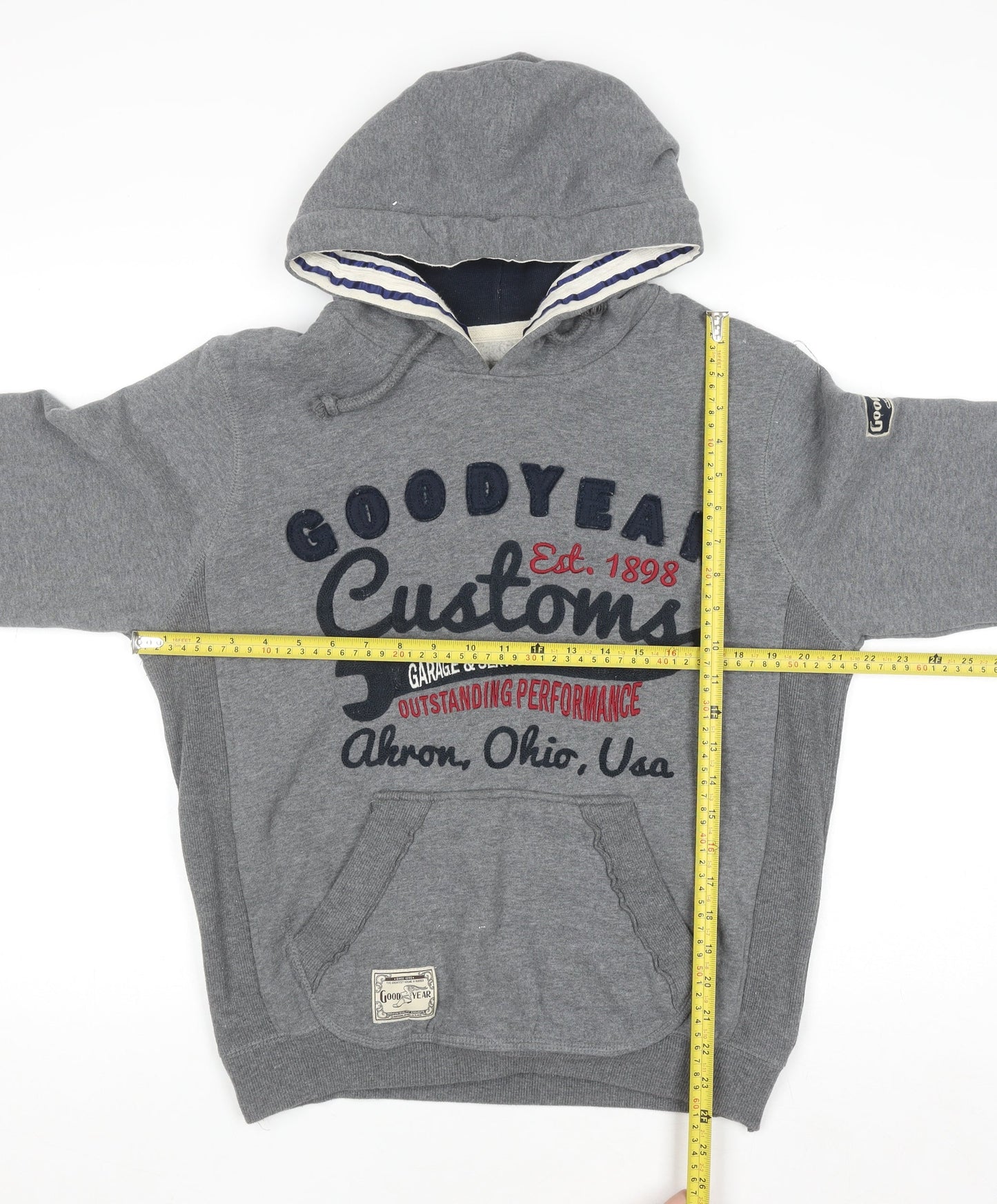 Goodyear Men's Grey Pullover Hoodie S Embroidered Graphic Fleece