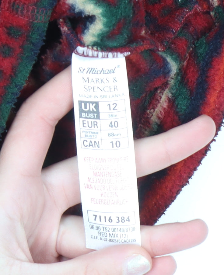 Marks and Spencer Womens Red Fair Isle Full Zip Fleece Jacket UK 12