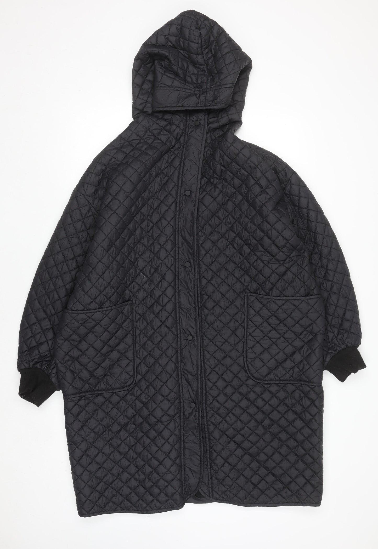Deconstruction Women's Black Quilted Long Hooded Coat M