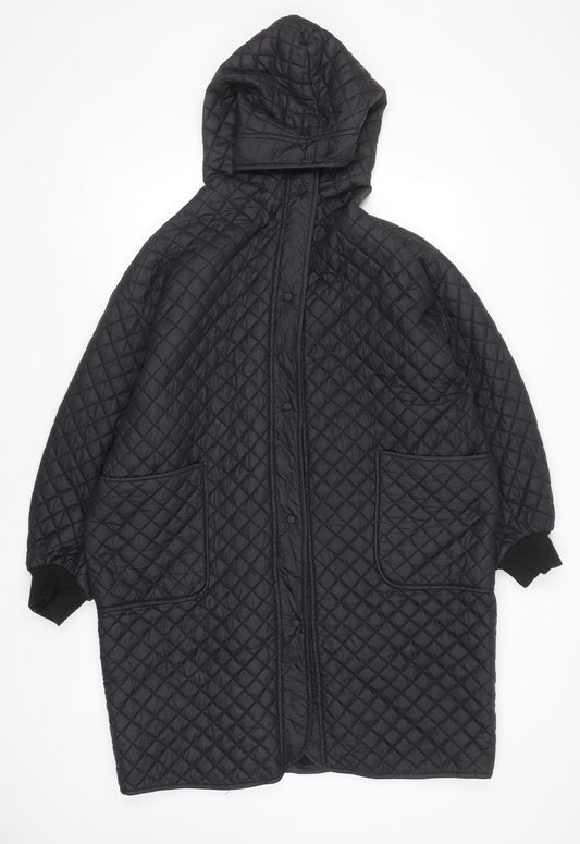 Deconstruction Women's Black Quilted Long Hooded Coat M