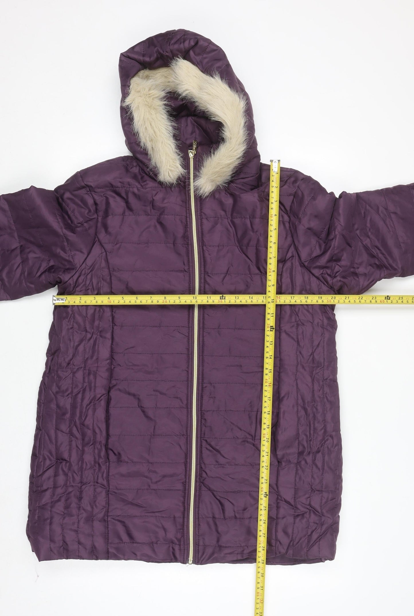 Nathalie Andersen Women's Purple Faux Fur Hooded Puffer Coat Size S