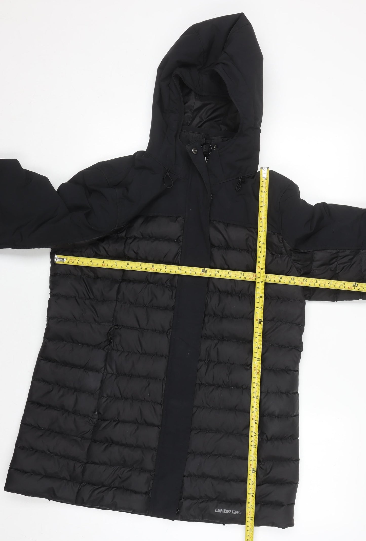 Lands' End Men's Black Hooded Down Puffer Jacket M