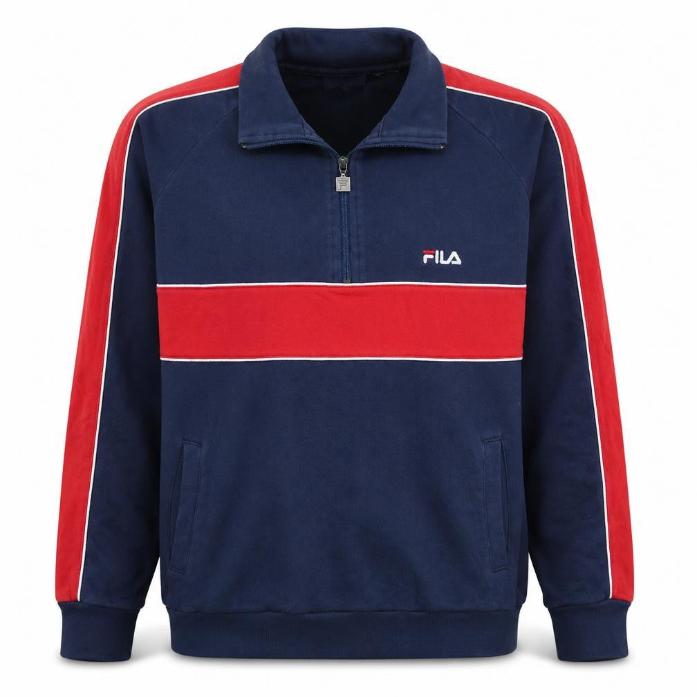 Fila Men's Blue Red 1/4 Zip Retro Sports Sweatshirt Size L
