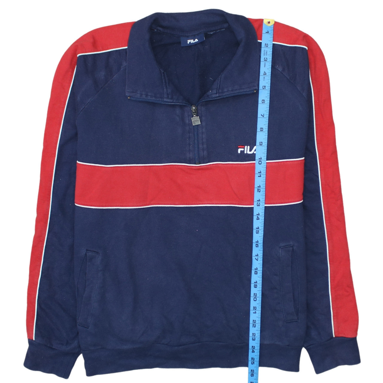 FILA Men's Blue Red 1/4 Zip Retro Sports Sweatshirt Size L