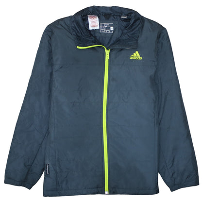 Additional front view of Adidas boys’ blue 11-12 years lightweight puffer jacket with neon zip