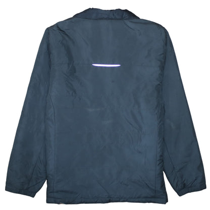 Back view of Adidas boys’ blue 11-12 years lightweight puffer jacket with neon zip