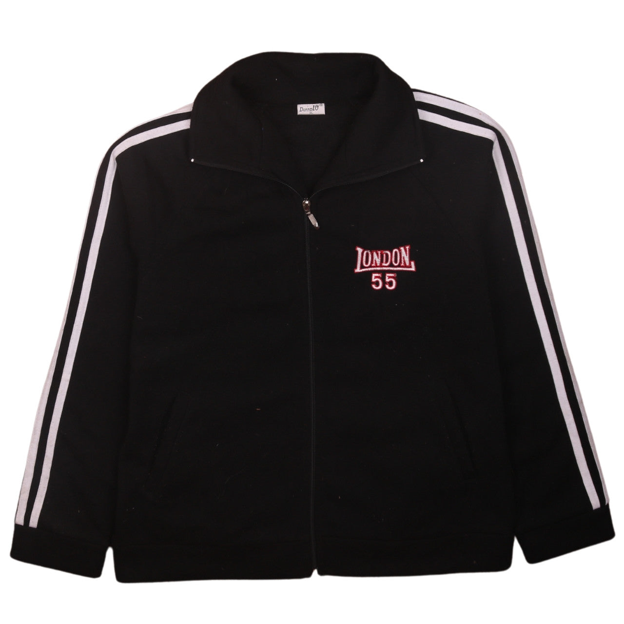 Donna10 Womens Black Full Zip Sweatshirt XL London 55 Embroidered Top
