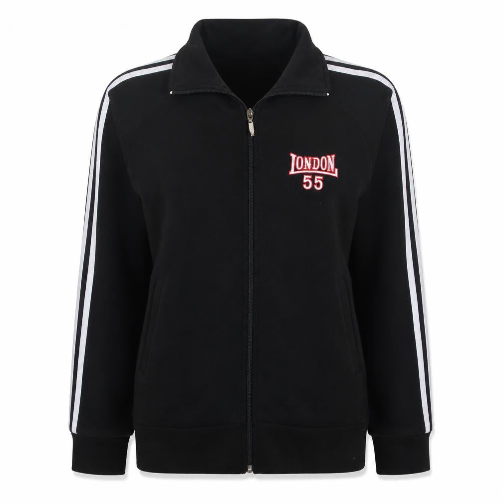 Donna10 Womens Black Full Zip Sweatshirt XL London 55 Embroidered Top
