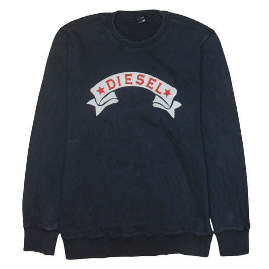 Diesel Mens Blue Crew Neck Logo Embroidered Sweatshirt L
