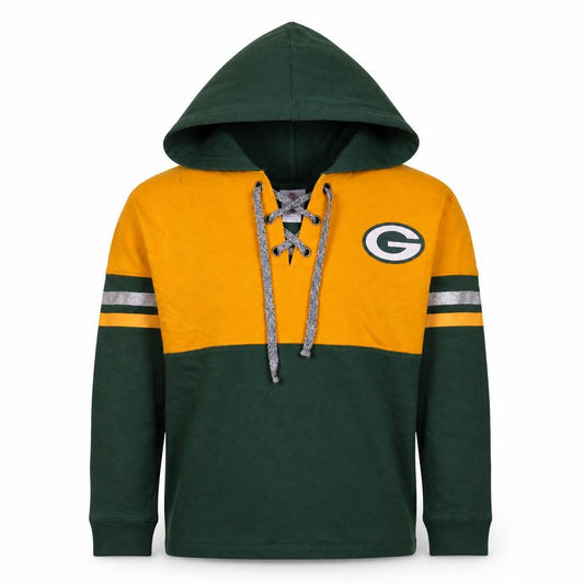 NFL Teens Green Bay Packers Girls Large Green & Yellow Lace-Up Hoodie