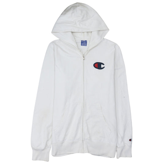 Champion Men's White XL Full Zip Hoodie Cotton Logo Sweatshirt