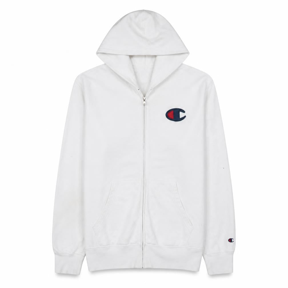 Champion Men's White XL Full Zip Hoodie Cotton Logo Sweatshirt