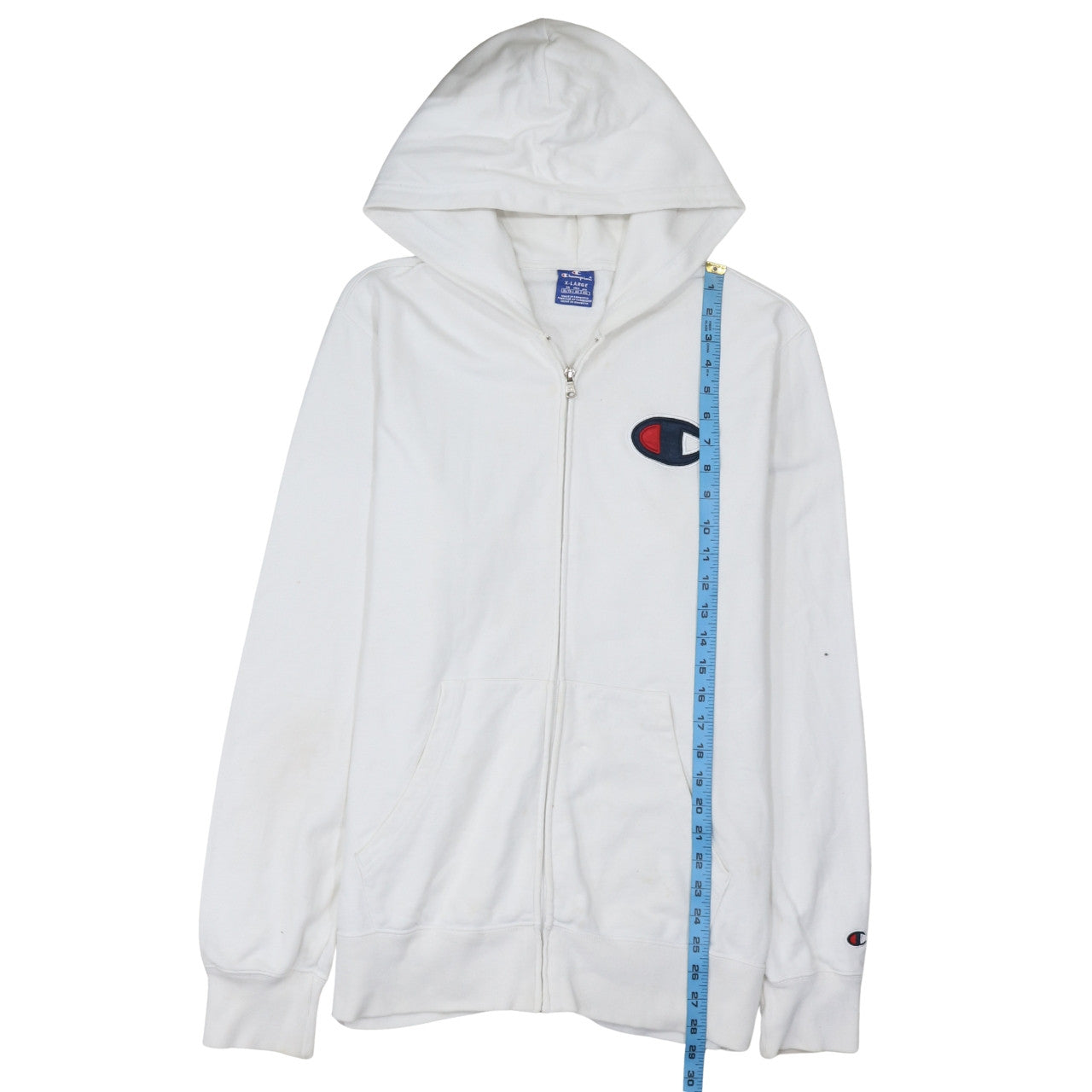 Champion Men's White XL Full Zip Hoodie Cotton Logo Sweatshirt