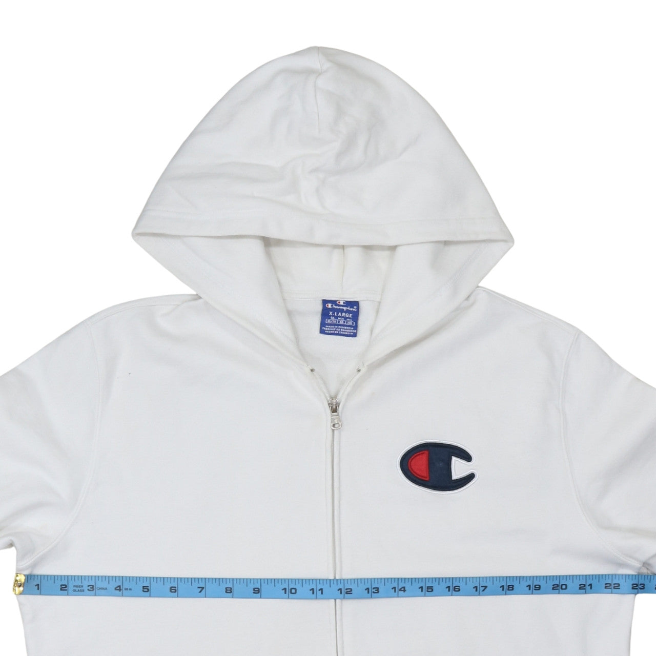 Champion Men's White XL Full Zip Hoodie Cotton Logo Sweatshirt