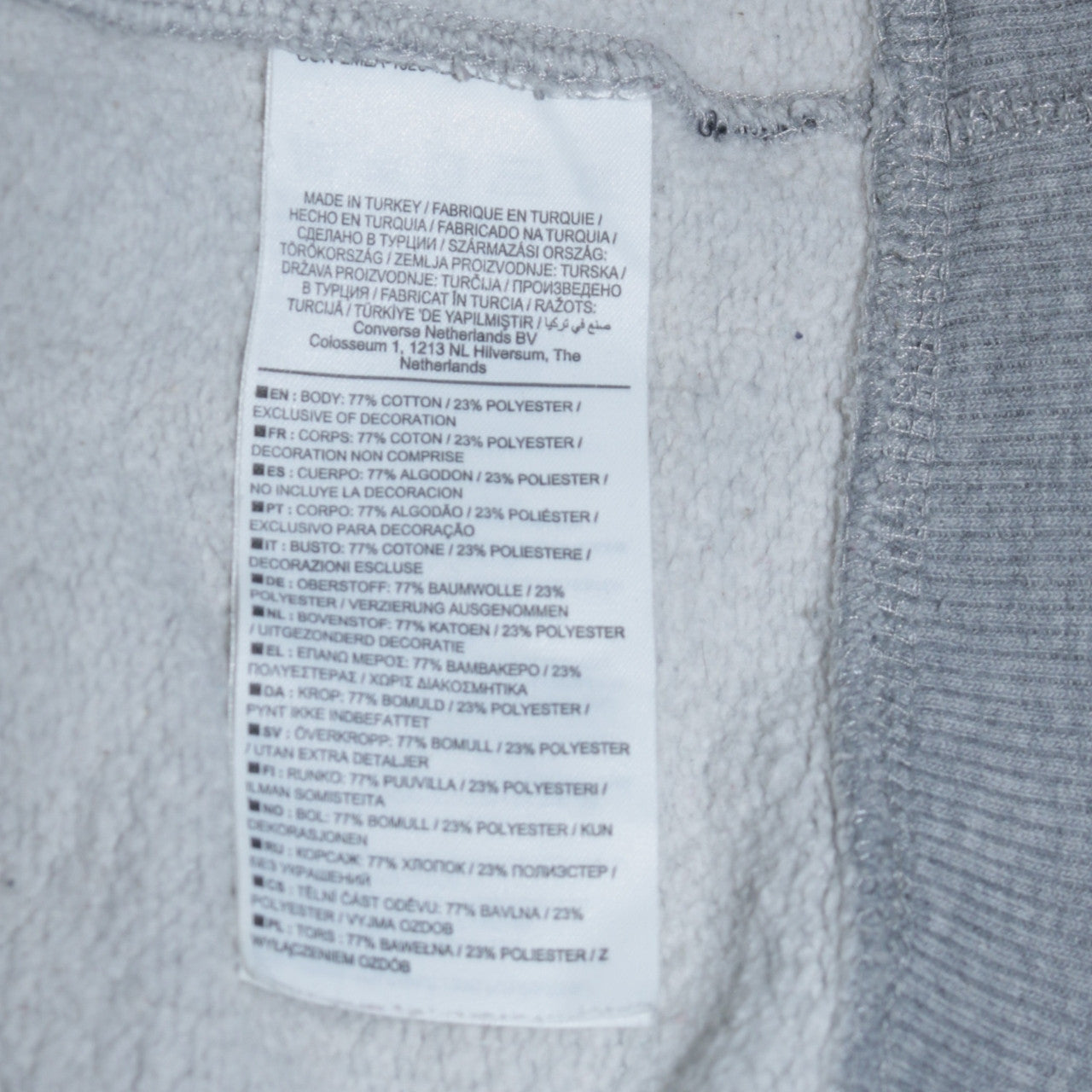 Converse All Star Men's Grey Full Zip Hoodie XL Fleece Cotton Blend