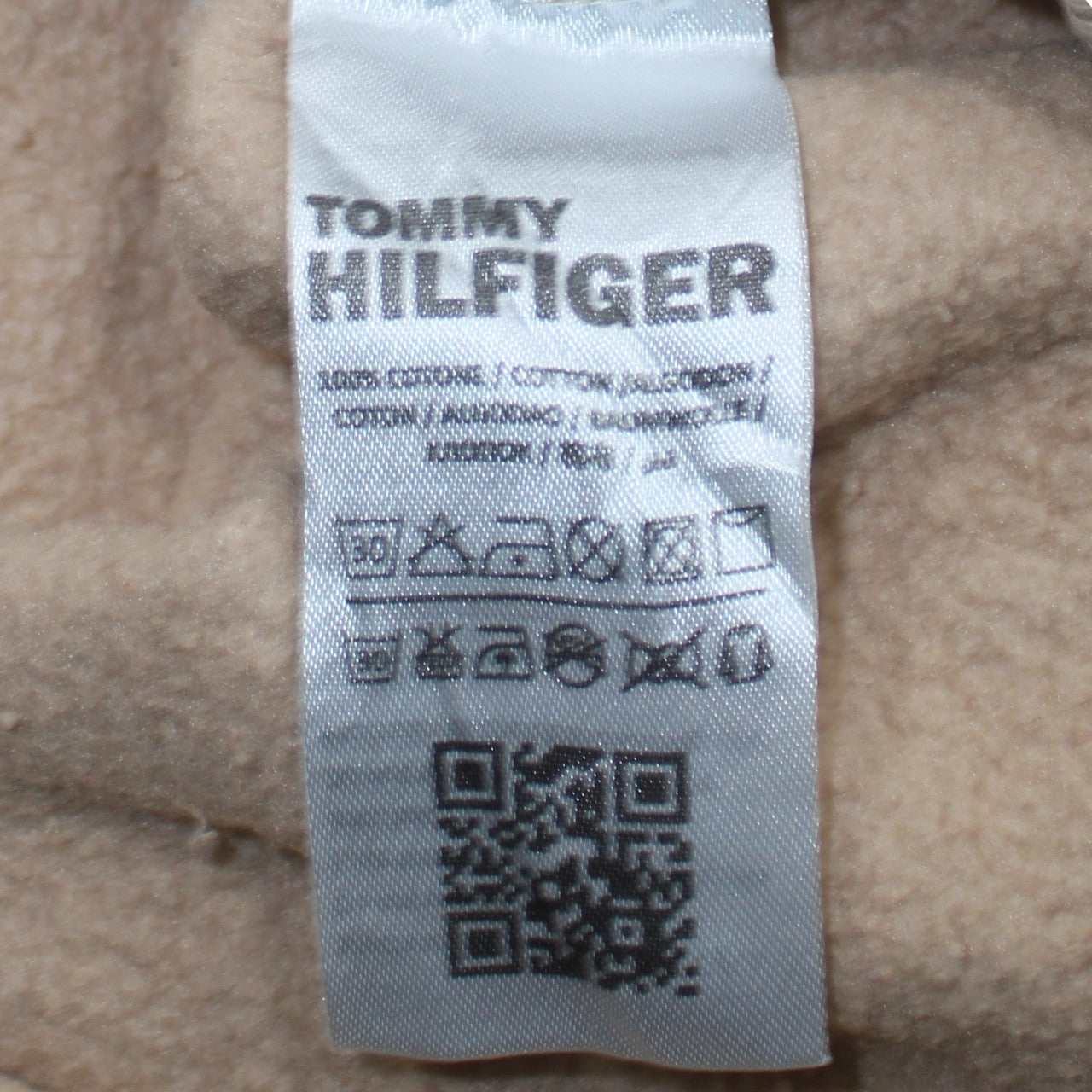 Tommy Hilfiger Men Beige Small Pullover Hoodie Embroidered Logo
