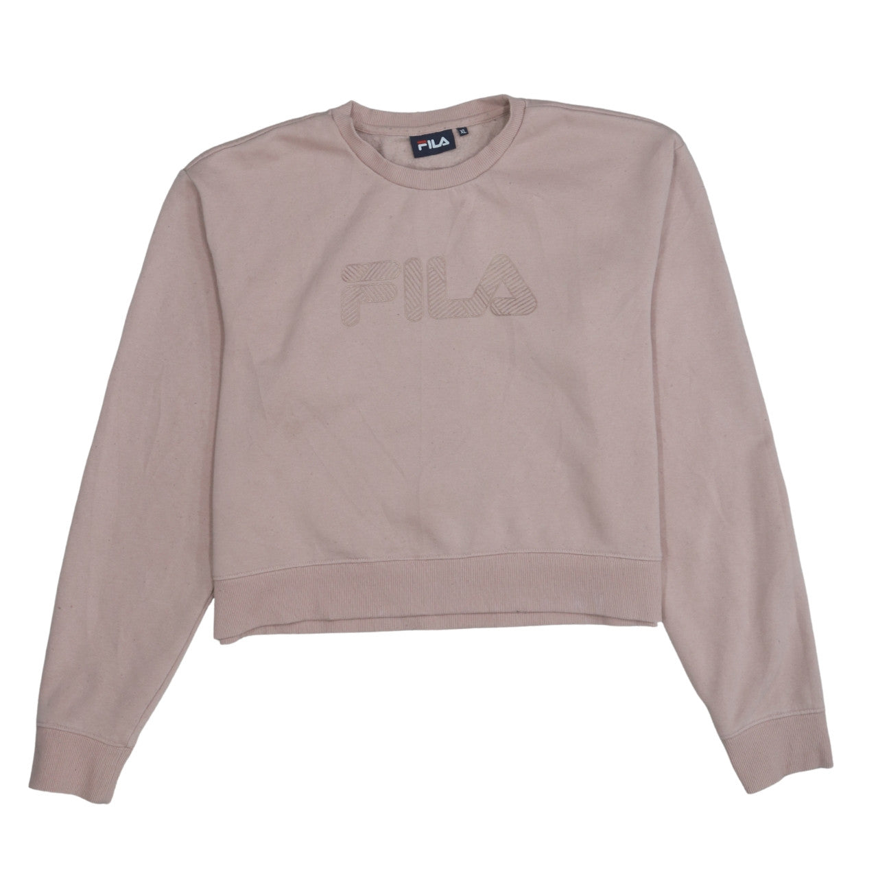 Fila Women Beige XL Pullover Sweatshirt Crew Neck Logo Long Sleeve