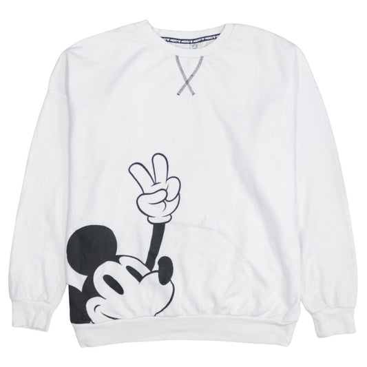 Disney Women White Mickey Mouse Graphic Pullover Sweatshirt Size 12