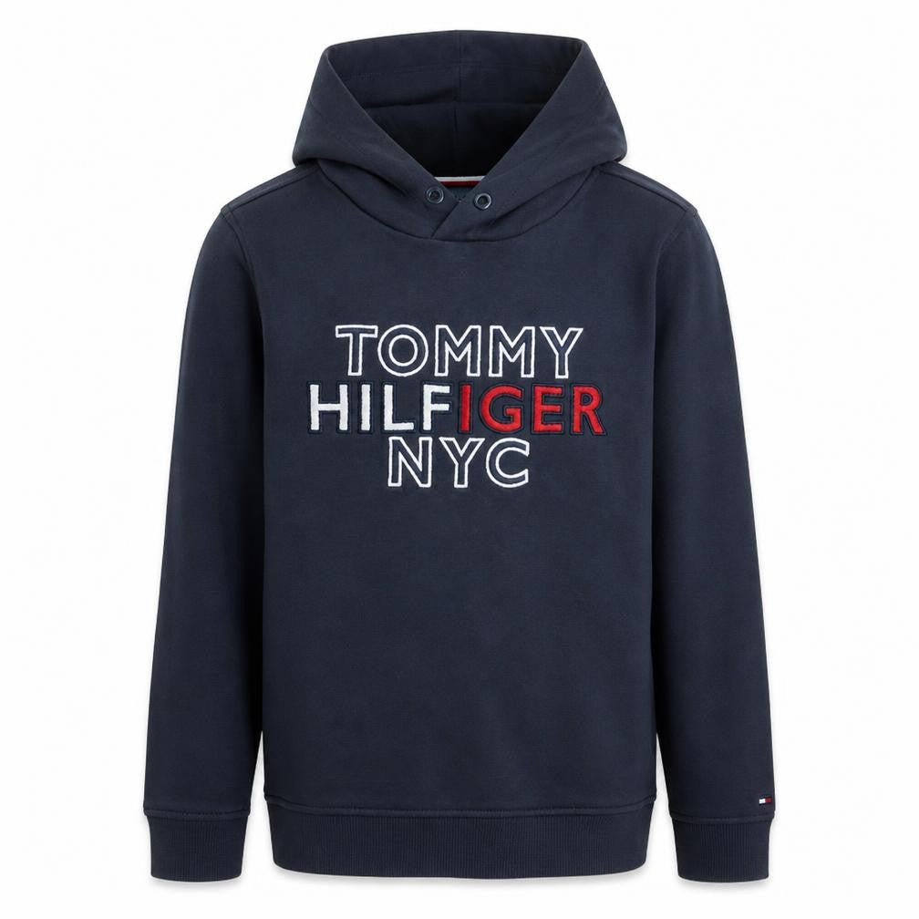 Tommy Hilfiger Boys Navy Pullover Hoodie Size 164 Graphic Cotton Blend