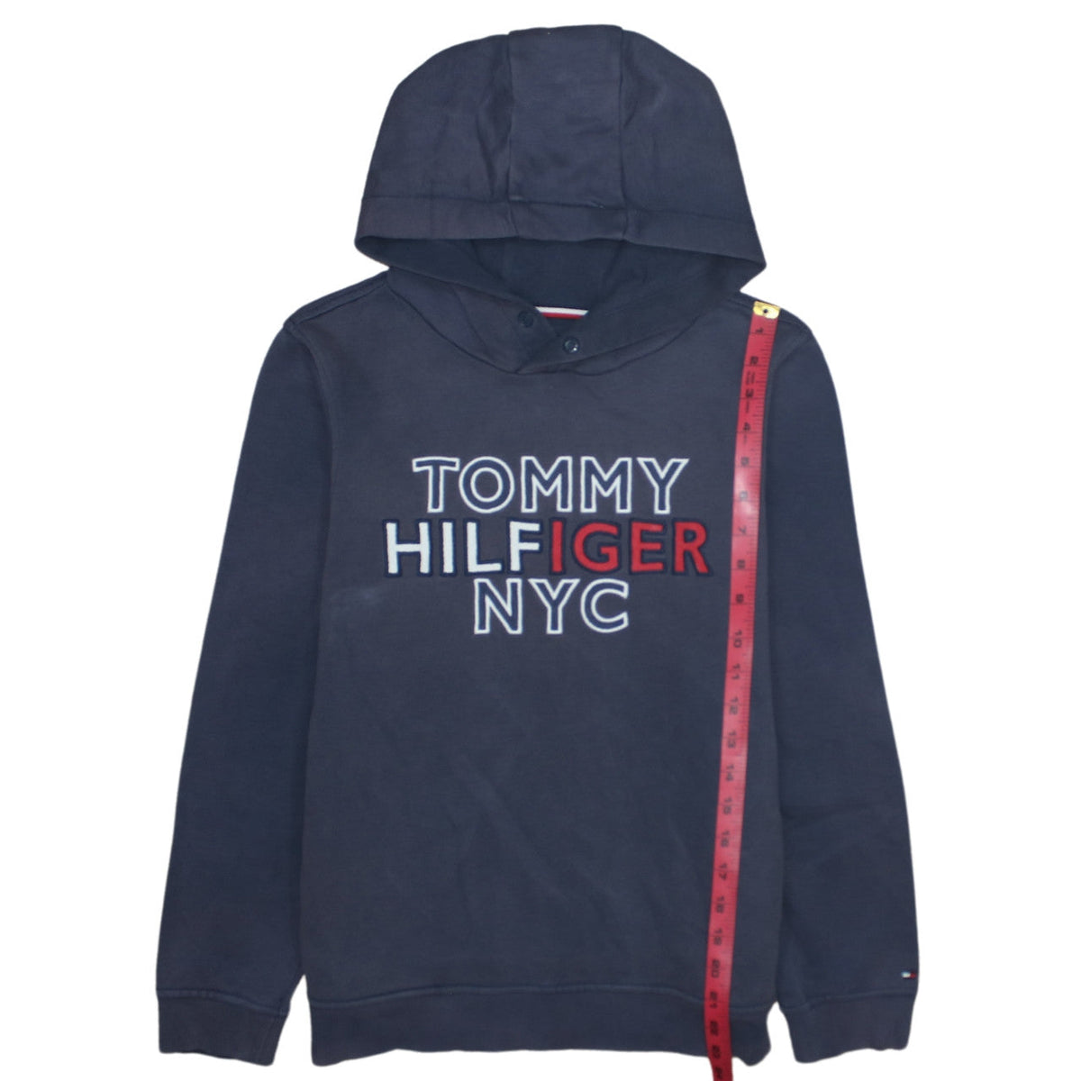 Tommy Hilfiger Boys Navy Pullover Hoodie Size 164 Graphic Cotton Blend