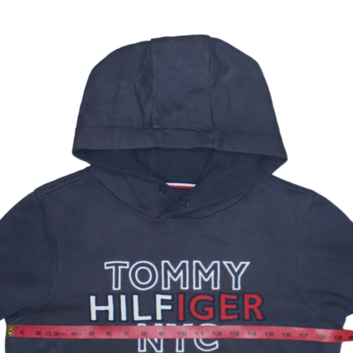 Tommy Hilfiger Boys Navy Pullover Hoodie Size 164 Graphic Cotton Blend