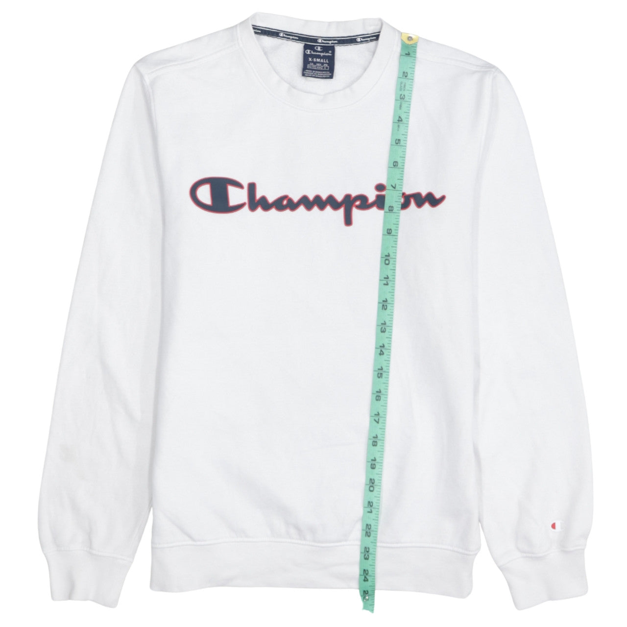 Champion Men's White XS Crew Neck Pullover Sweatshirt Logo Cotton Blend