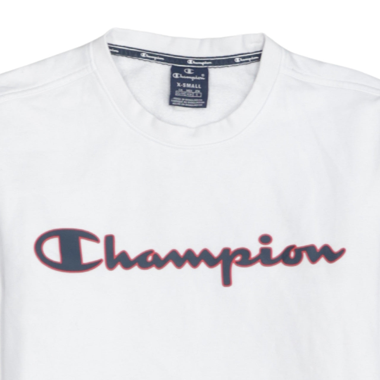 Champion Men's White XS Crew Neck Pullover Sweatshirt Logo Cotton Blend