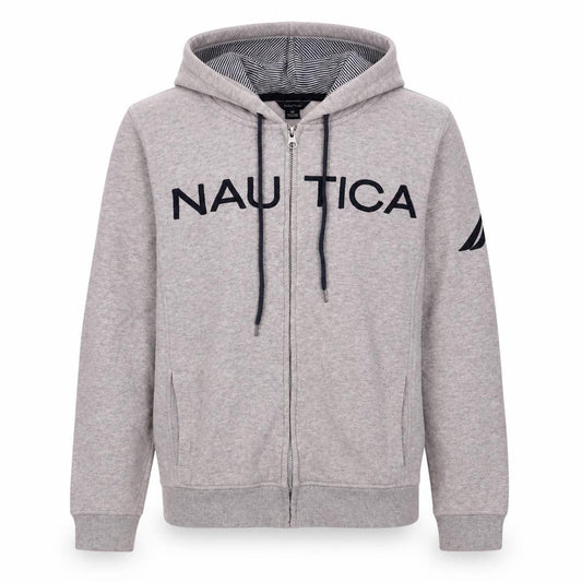Nautica Men's Grey Full Zip Hoodie M Logo Fleece Casual