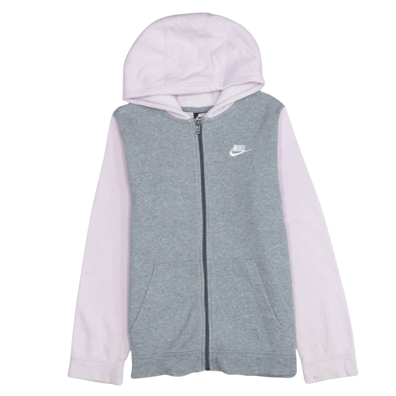Nike Girls Grey & Pink Full Zip Hoodie Size L - Sports Style Lightweight
