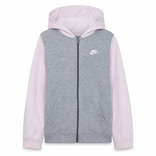 Nike Girls Grey & Pink Full Zip Hoodie Size L - Sports Style Lightweight