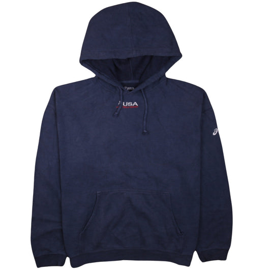 Asics Men's Blue Pullover Hoodie USA Logo Size L Sportswear