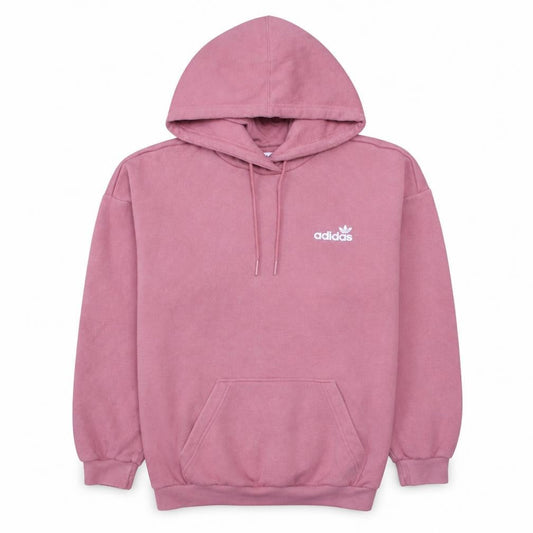 Front view of Adidas women’s pink pullover hoodie xs cotton blend casual