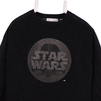 Close-up detail of Zara boys’ black star wars pullover sweatshirt, size 13-14, years