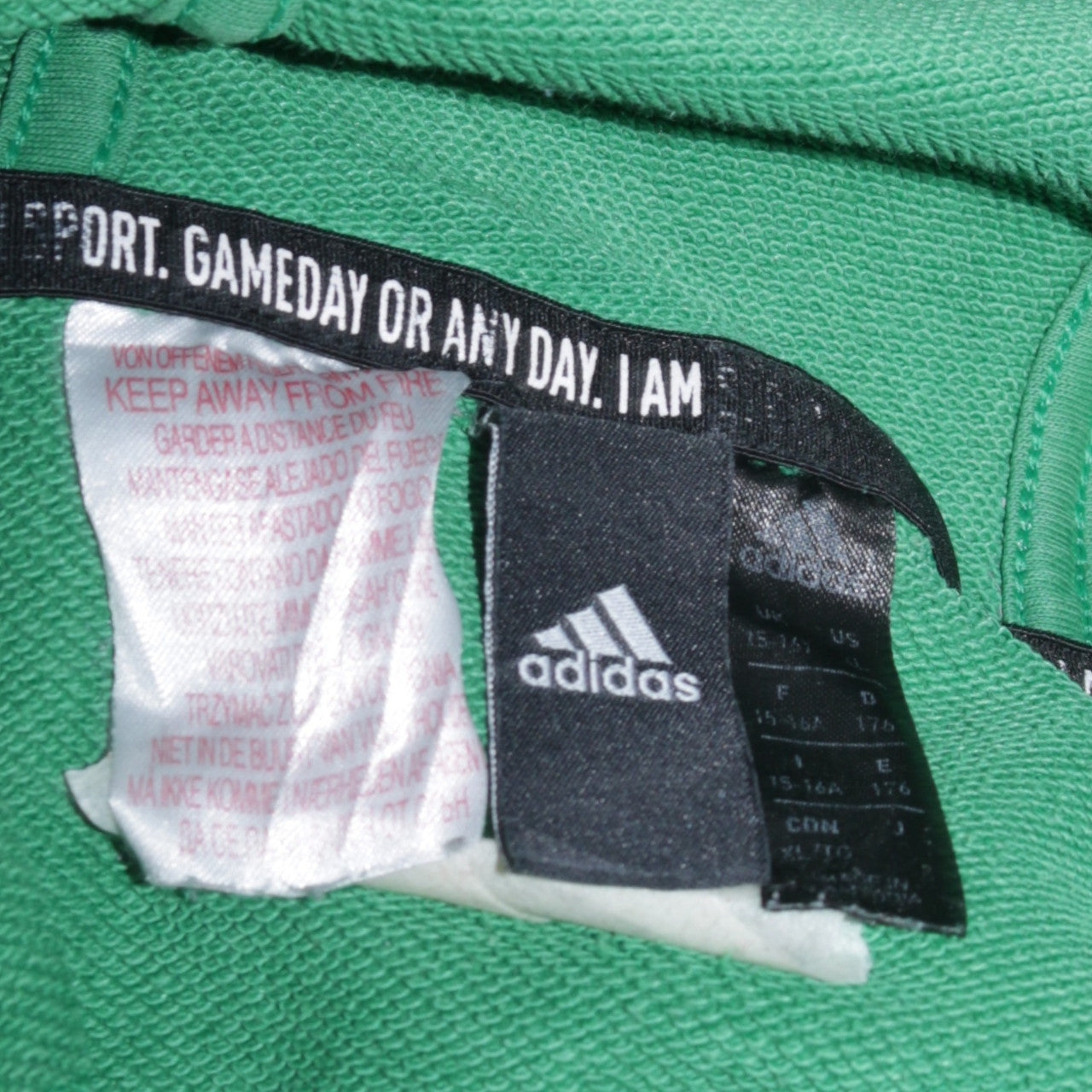 Adidas Boys Green & Black Pullover Hoodie Size 15-16 Years Regular Fit