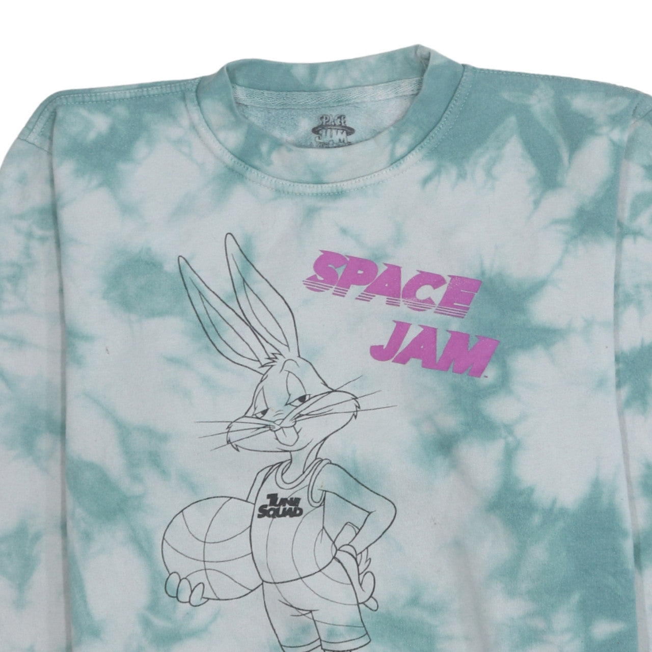 Space Jam Women’s Blue Tie-Dye Sweatshirt Medium Crew Neck Cotton Blend