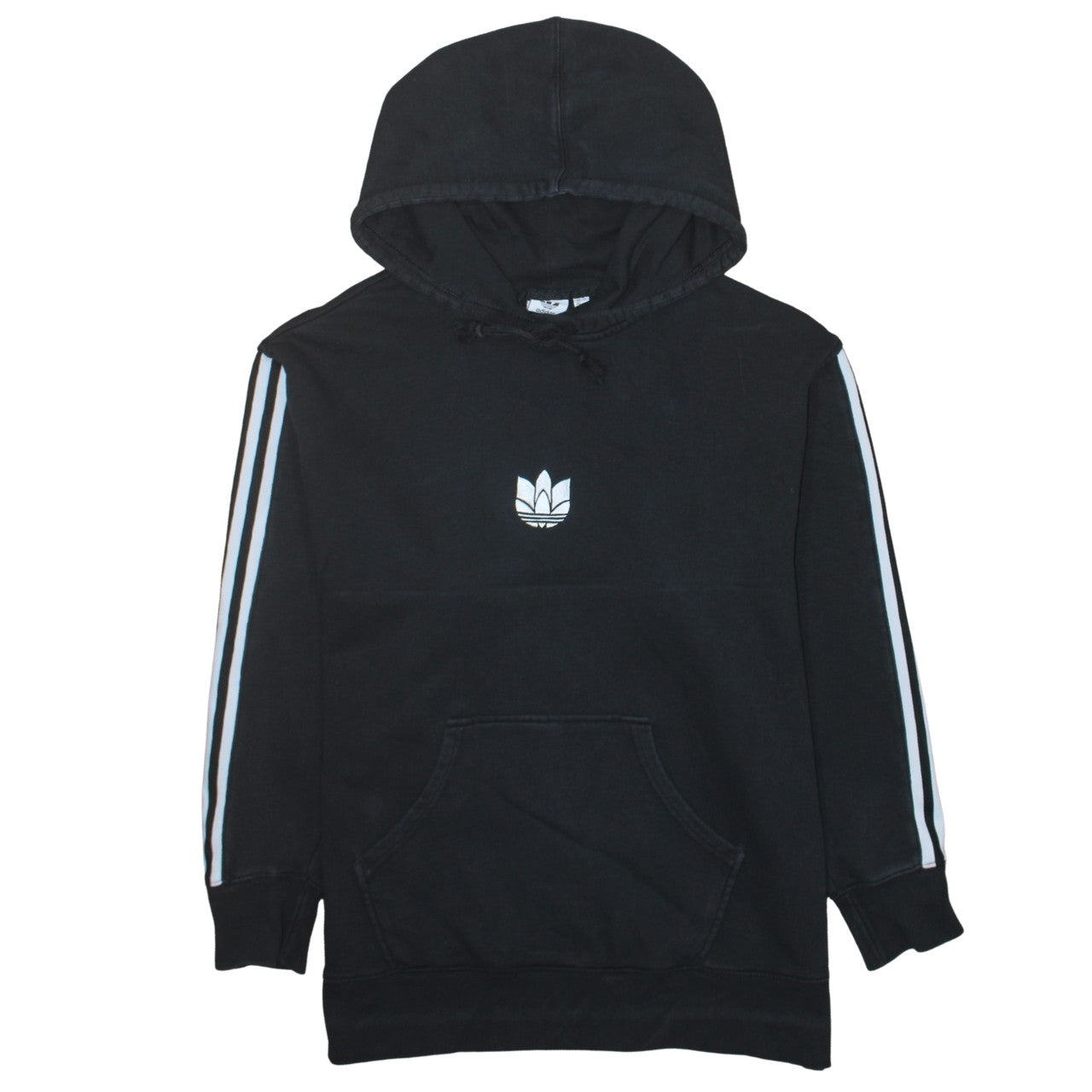 Adidas Womens Black Pullover Hoodie UK 12 Trefoil Logo 3-Stripes Cotton Blend