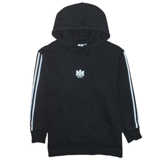 Adidas Womens Black Pullover Hoodie UK 12 Trefoil Logo 3-Stripes Cotton Blend