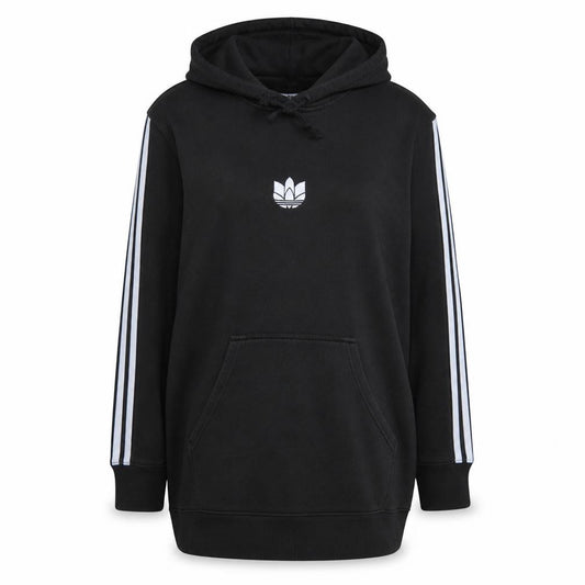 Adidas Womens Black Pullover Hoodie UK 12 Trefoil Logo 3-Stripes Cotton Blend