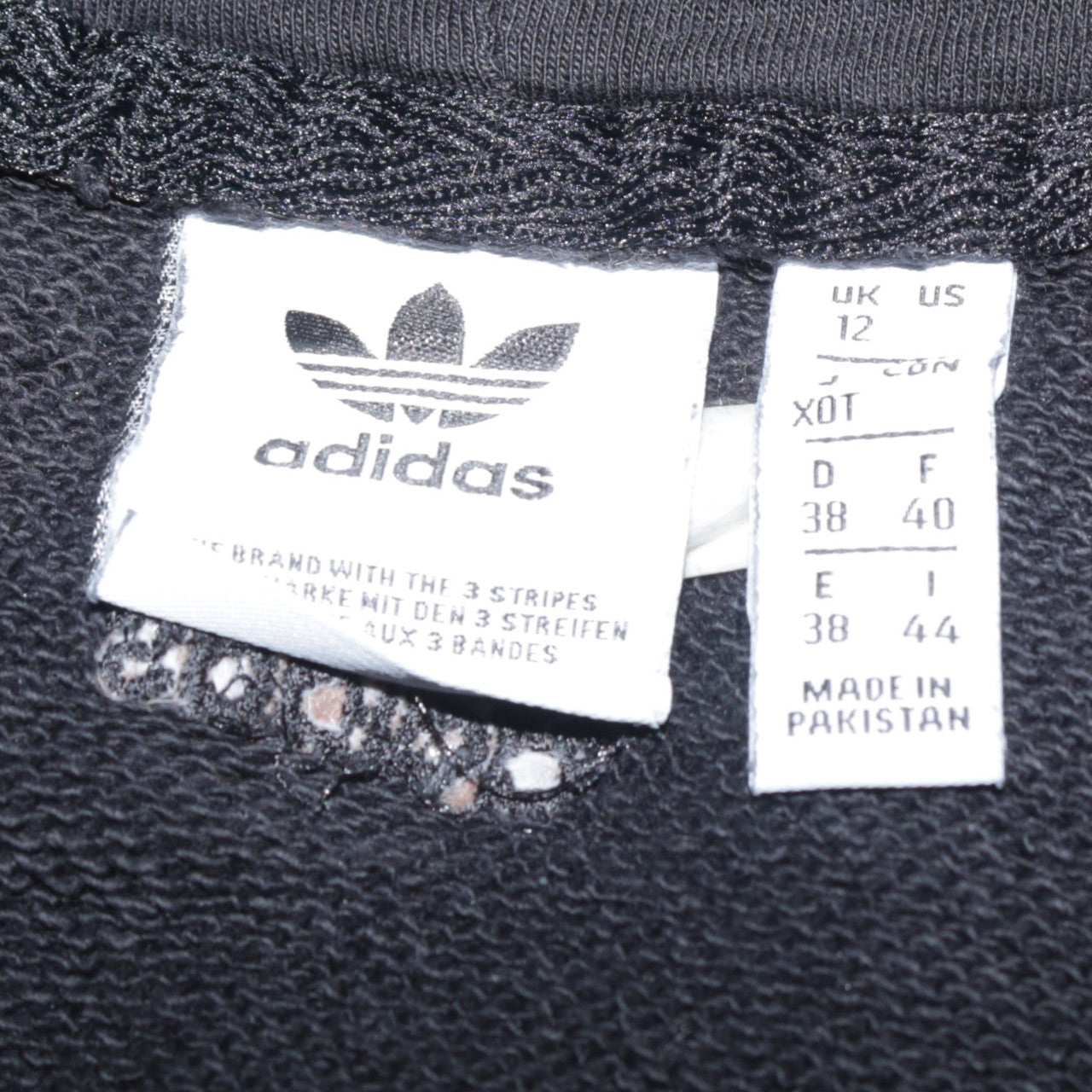 Adidas Womens Black Pullover Hoodie UK 12 Trefoil Logo 3-Stripes Cotton Blend
